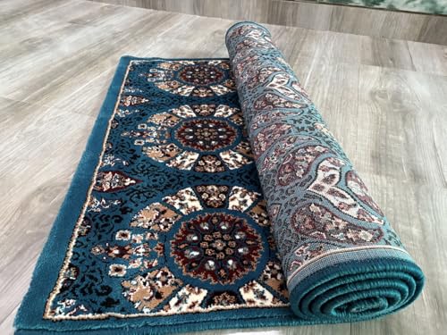 Image of Premium Runner Carpet, Vintage Medallion Pattern, Non Slip, Thick, Ideal for Bedroom, Living Room & Entryway, 3x5 Feet Teal Multi Color