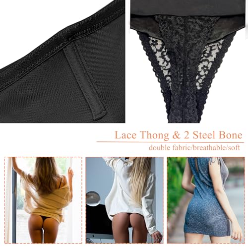 Image of Werena Tummy Control Thong Shapewear for Women Mid High Waisted Body Shaper Underwear Lace Shaping Thong Girdle Panties