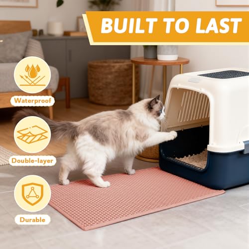Image of Pieviev Cat Litter Mat Double Layer Waterproof Urine Proof Trapping Mat 1 Pack (Red, 24x15 Inch (Pack of 1))