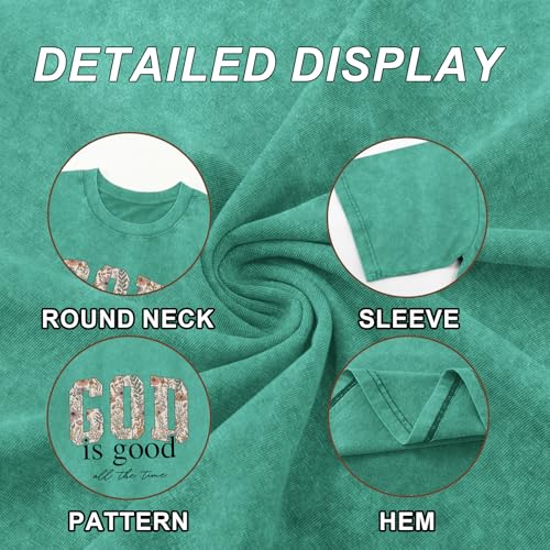 Image of Christian God is Good Shirts for Women Jesus Faith Religious T Shirts Floral Graphic Oversized Acid Washed Tee Tops