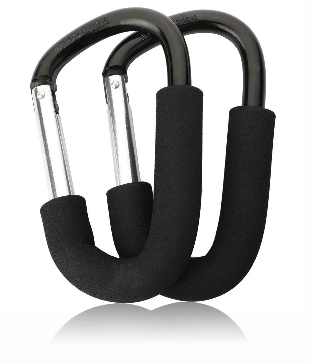 Darkye 2-Pack Large Buggy Clips - D Shape Carabiner Stroller Hooks for Prams and Pushchairs - Organize Purses, Diaper Bags, Shopping Bags - 5.5 Inches - Black