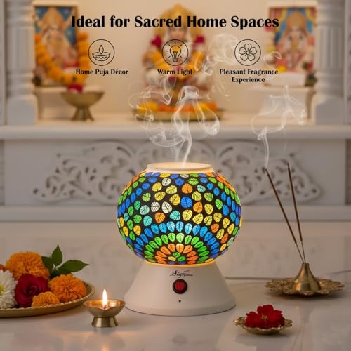 Image of Signamio Hand Made Table Top Camphor Diffuser Burner - Kapoor Dani Electrical Aroma Oil Diffuser Night Lamp - Kapoor Machine for Home & Office DN-2 (Aroma Oils not Included)