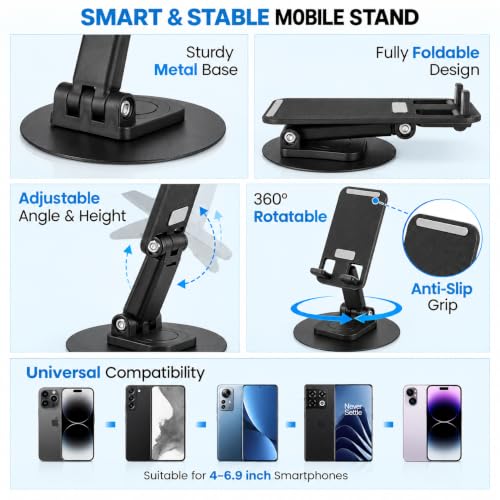 Image of Mobile Holder Stand Adjustable 360 Rotating, Cell Phone Stand Perfect for Video Table Online Class Home Bed Flexible Charging Hand Bike Movie Office Gift Desktop Heavy Duty
