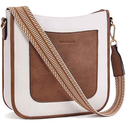 BOSTANTEN Crossbody Bags for Women Trendy Vegan Leather Hobo Handbags Fashion Shoulder Bags Purse with Adjustable Guitar Strap Brown Beige Cover