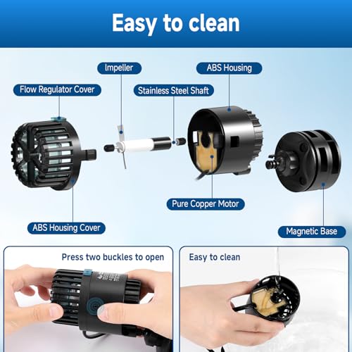 AQQA-Magnetic-Aquarium-Wave-Maker-1200GPH2110GPH-Fish-Tank-Wavemaker-Submersible-Circulation-Pump-Powerhead-360Rotatable-Quiet-Operation-for-Freshwater-20-150-Gallon-Tank-5W12W