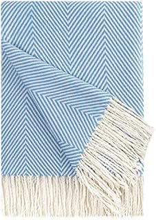PiccoCasa Decorative Throw Blanket with Fringes in Herringbone Design, Farmhouse Outdoor Faux Cashmere Throws for Sofa, Chair, Bed Knitted Decorative Blanket 130x170cm/ 51"x61" Blue