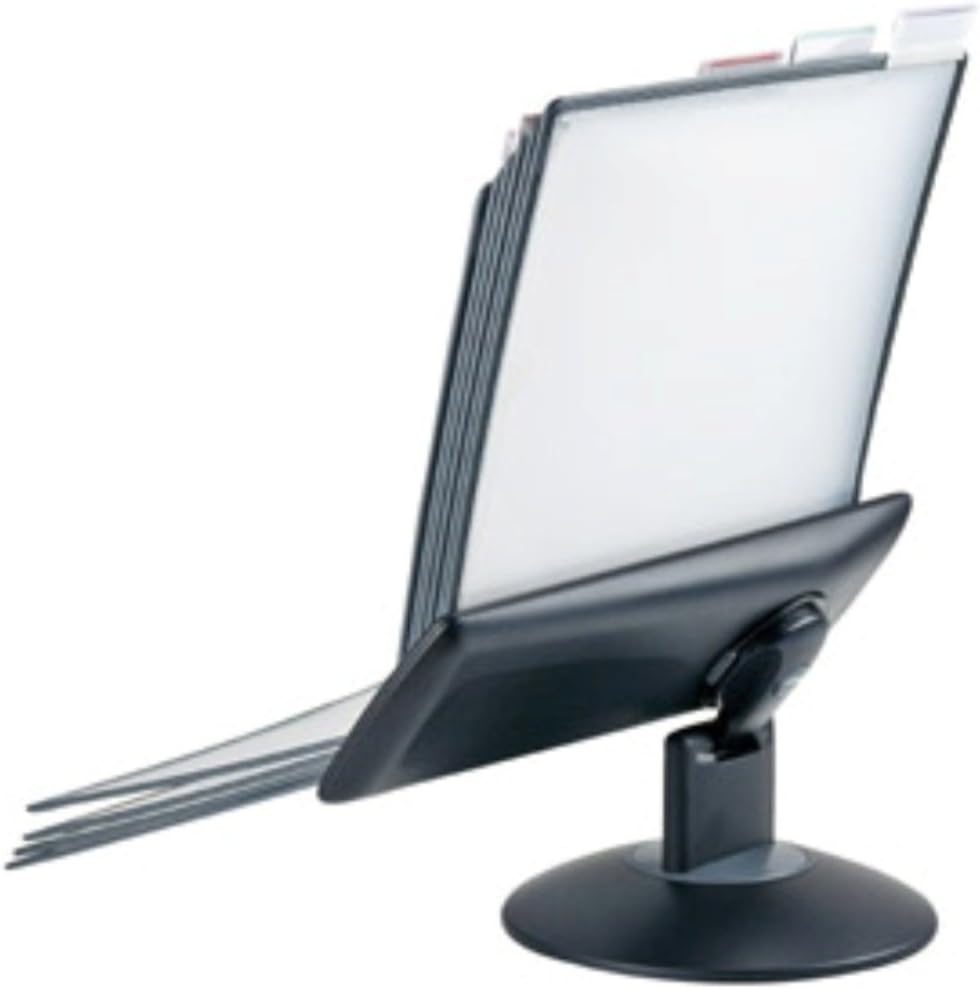 Aidata FDS031LB View-Adjust Rotary Display Stand; 2-way Displaying, Horizontal or Vertical; 10 Pockets; 10 Index Tabs; Display Panel Tilts from 0 to 90 Degrees; Sturdy Anti-Slip Rotatable Base