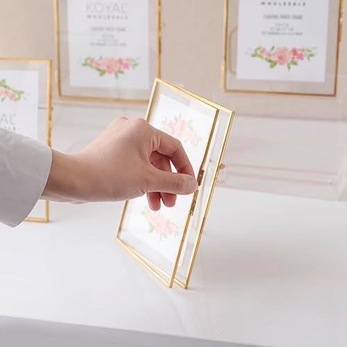Miniatura 6 de Koyal Wholesale Marcos de fotos flotantes de vidrio prensado de 5 x 7 pulgadas, color dorado, paquete de 8 con soportes para uso horizontal o