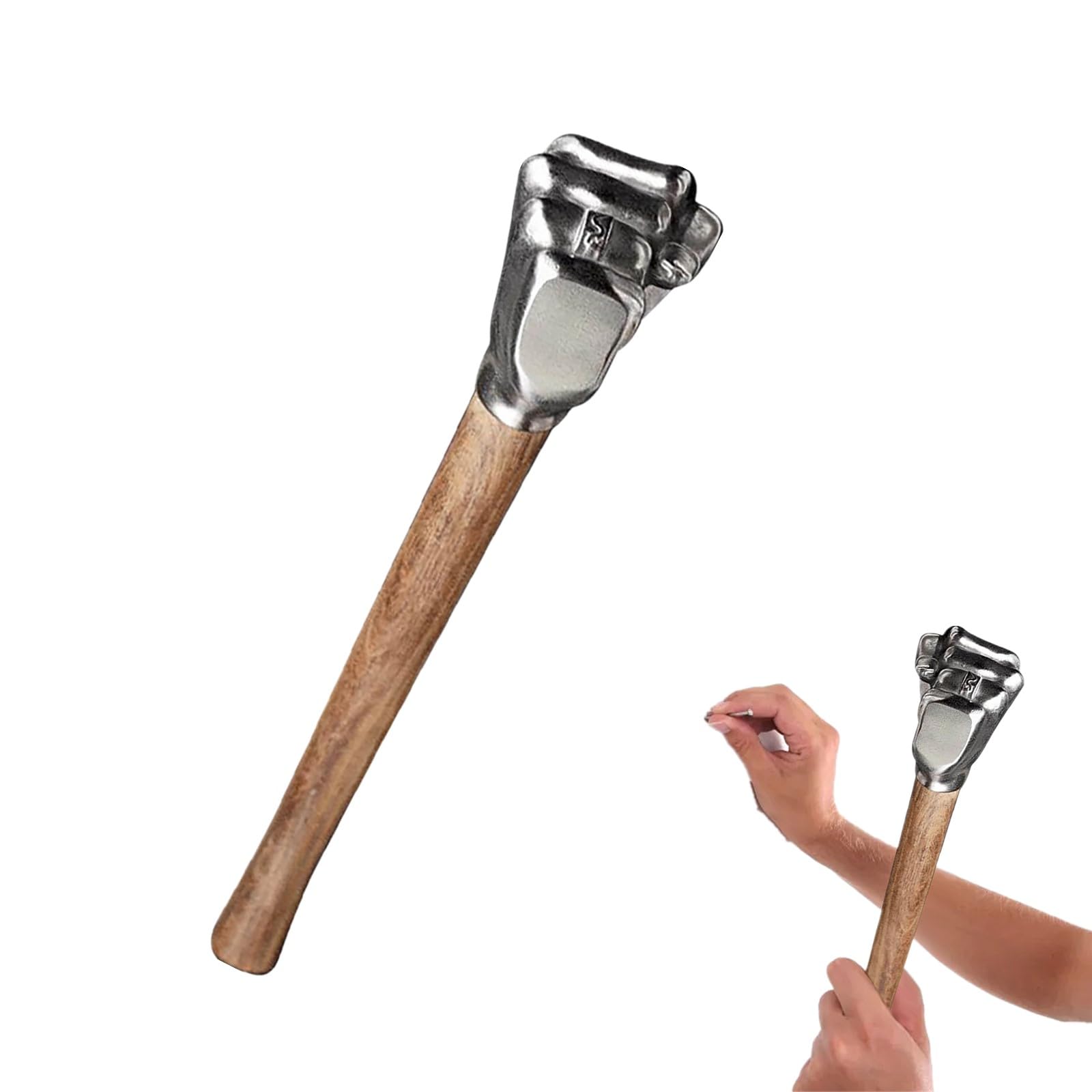 Edelstahl Faustform, Dekorativer Fausthammer, Hammer, für Zuhause, Auto, Outdoor, Camping, Rosen-Holzgriff, Bastelhammer, dekoratives Ornament, für leichte Aufgaben im Notfall