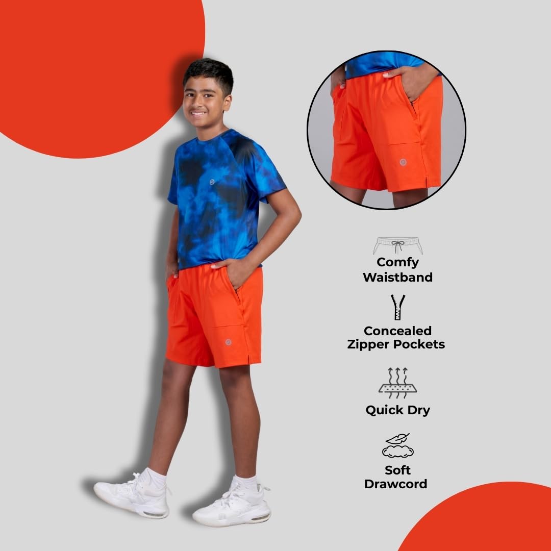 Dripmov Premium Boys Shorts | Activewear | Quick Dry | Regular Fit | Running Shorts with Pockets | Flexible for Sports & Casual Wear- Orange (8 Y - 10 Y) 1