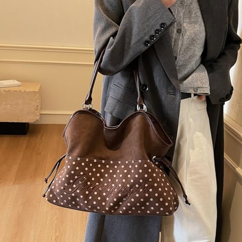 Bolso tote marrón para mujer con cordón y asa superior miniatura 3