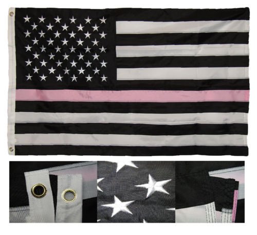 Moon Knives 3x5 Embroidered USA Thin Pink Line Breast Cancer 220D Nylon Flag 3x5 - Party Decorations Supplies For Parades - Prime Outside, Garden, Men Cave Decor Flag