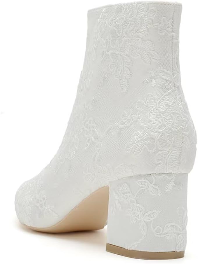 Lace Wedding Boots for Bride Block Heel Bridal Ankle Booties Wedding Heels Bride Shoes - Image 6
