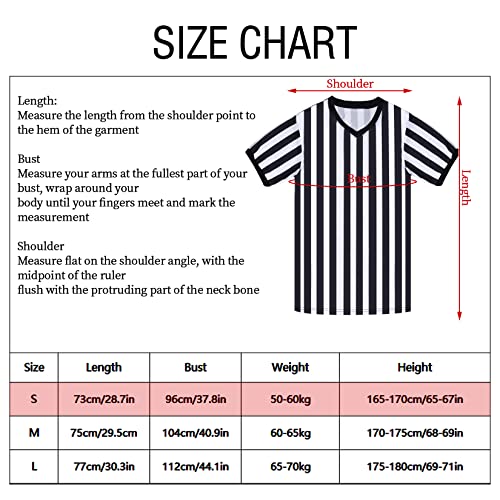 Obmwang Referee Shirt For Womens And Mens, Black And White Stripe Umpire Jersey V Neck Ref Uniform Stainless Steel Whistle With Lanyard Yellow Penalty Flag For Basketball Football Halloween Costume #TOP1