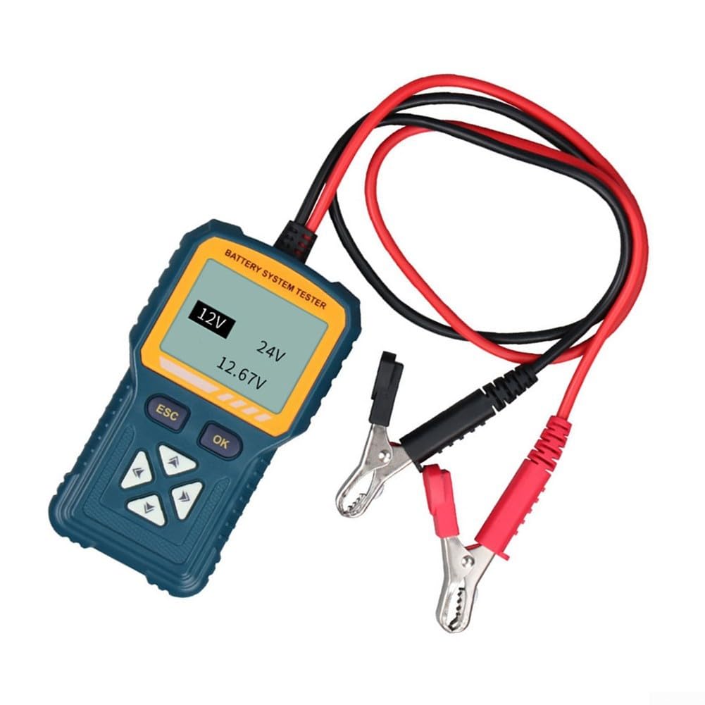 Probador inteligente de batería de coche de 12 V/24 V con análisis de resistencia interna y capacidad, pantalla LCD retroiluminada grande para diagnóstico de vehículos automáticos
