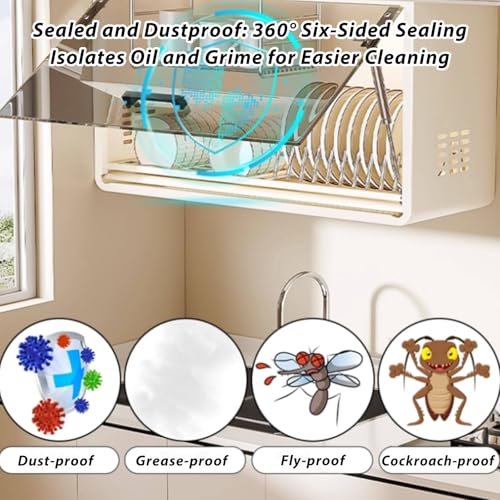 Escurridor de platos de pared gris plomizo de 60cm con estante y puerta de cristal 5
