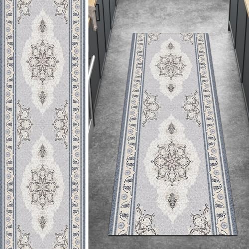 Alfombra pasillo gris vintage de 60x120 cm lavable 2