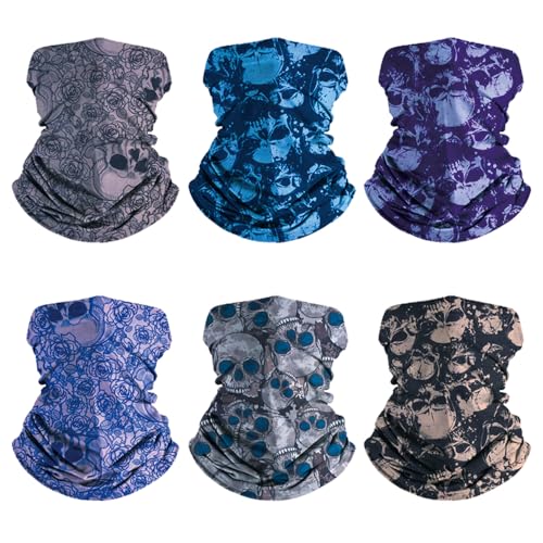 Image of 6pcs Magic Wide Tube Face Mask,Neck Gaiter, Headwear, Sports Scarf, Skeleton Bandana,Camo Bandana, Balaclava, Headband for Women And Men