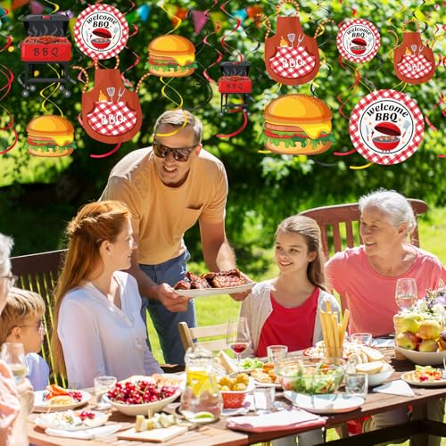 Image of Ireer 54 Pcs Summer Picnic Party Hanging Decor Picnic Birthday Hanging Swirl BBQ Decoration Swirls for Barbecue Decor for Birthday Carnival Summer BBQ Party Supplies Decoration (Basic)
