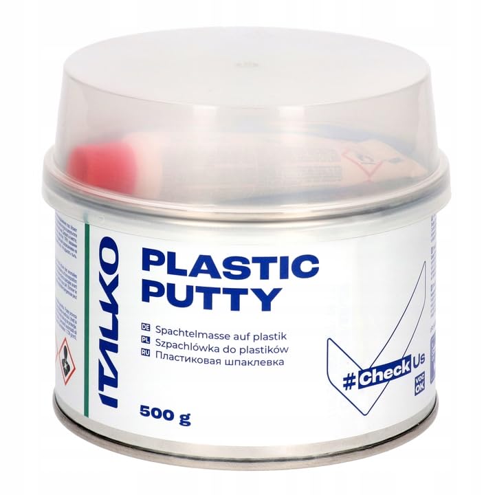 ITALKO Espátula para plástico, 250 g, 500 g, poliéster, masa reparadora para coche, parachoques, carrocería, espátula de plástico, espátula elástica, gris, masa de dos componentes