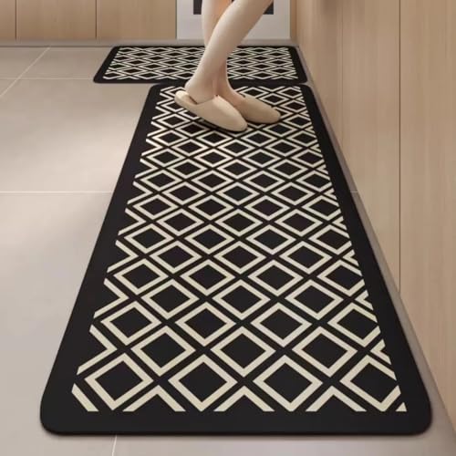 Image of MAXOSHINE Kitchen Mats for Floor Anti Slip Waterproof Feet Comfort Kitchen Runner Floor Mat Standing Desk Mat Floor Mats for Kitchen (120 * 40cm, 60 * 40cm) Set of 2 (Diamond-Black)