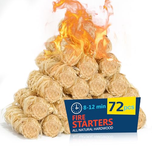 Fire Starter 72Pcs – Extra Long 12min Natural Fire Starters for Grill, Fireplace, Camping & Survival Kit | Waterproof, Odorless, Safe for BBQ/Pizza Oven/Chimney (Indoor & Outdoor)