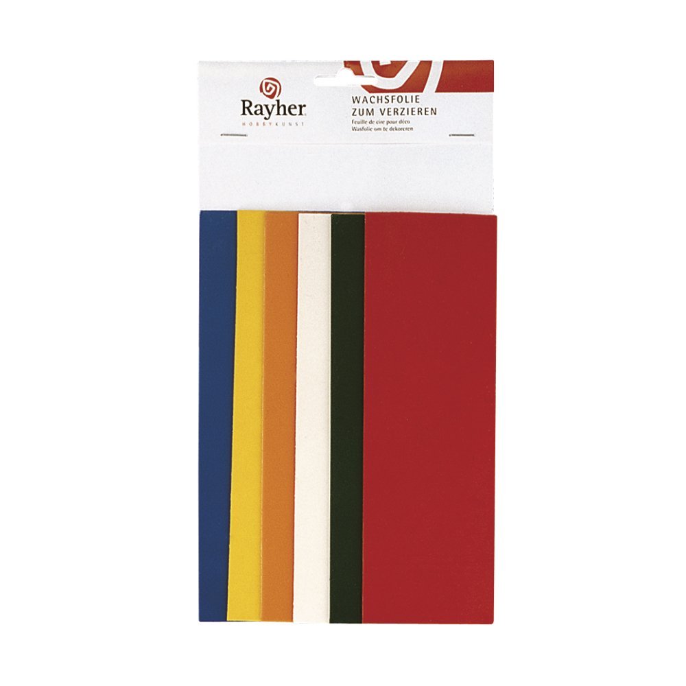 Rayher Hobby 3102200 Decorative Wax Base Tones, Set of 6 Decorative Wax Plates, Assorted Colours, Each 20 x 6.5 cm, Wax for Decorating Candles, Candle Wax, Wax Foil