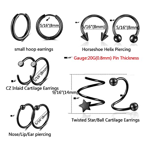 38Pcs Stainless Steel Earrings Set for Women Men 14K Gold Plated Small Flat Back Stud Earrings Hoop Earrings Women Men Hypoallergenic Cubic Zirconia Earrings Cartilage Earrings Rook Daith Tragues Lobe Conch Septum Piercing Jewelry3