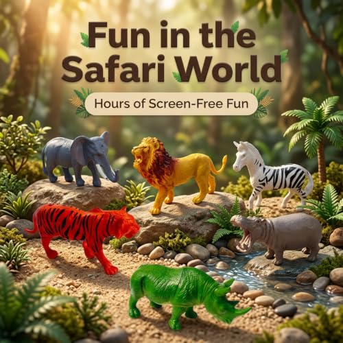 Image of ZESTHOME Bring the Jungle Home | 6PCS Wild Animal Toy Figures for Kids 3+ | Lion, Tiger, Elephant, Zebra, Rhino & Hippo | Ultimate Safari Playset | Perfect First Wildlife Collection