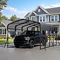 HOPETANA 12x20 FT Heavy Duty Metal Carport, Outdoor Garage Car Shelter with Galvanized Steel Frame & Roof, Pre-Drilled Parts, All-Weather Multi-Use Canopy for Car, Pickup, Boat & Tractor