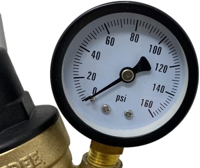RV Water Pressure Regulator Valve, Brass Lead-Free, Adjustable with Gauge, 3/4 Inch Garden Hose Thread, for Camper, Travel Trailer