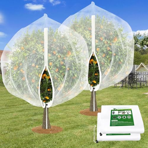 Lot de 2 grands filets pour arbres fruitiers avec cordon de serrage et fermeture éclair, 2,4 x 2,4...