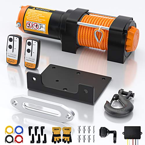 ORCISH 12V 3500lb Electric Winch ATV UTV Synthetic Rope Winch Kits (Synthetic Rope Style)