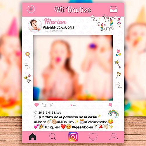 setecientosgramos Photocall Bautizo | Ventana Bautizo | Marco Bautizo | PhotoBooth Bautizo (Cartón 4mm) (Rosa, 90x120)