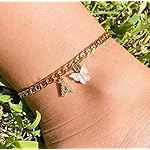 VIROMY 14K Gold Plated Dainty Butterfly Initial Ankle Bracelets Handmade Cuban Chain White Butterfly A-Z Alphabet Letter Initial Anklets Personalized Summer Beach Jewelry Gifts for Women - Image 3