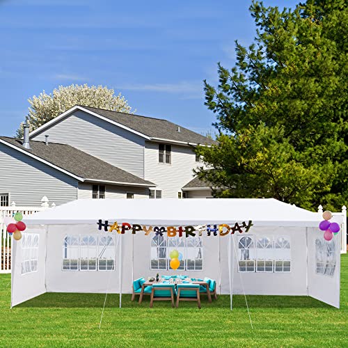 susici Party Tent 10 x 30 Outdoor Canopy Tent White Wedding Tent Heavy Duty Waterproof Patio Gazebo Tents for Parties with 5 Removable Sidewalls Perfect for Holiday Birthday Graduation BBQ