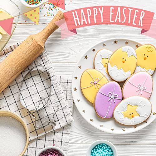 Crethink Easter Cookie Cutters Set - Butterfly, Egg, Rabbit Face, Bunny, Chick, Flower, Chick Out of The Shell, Carrot Shapes Biscuit Cutters 14 Pieces Stainless Steel
