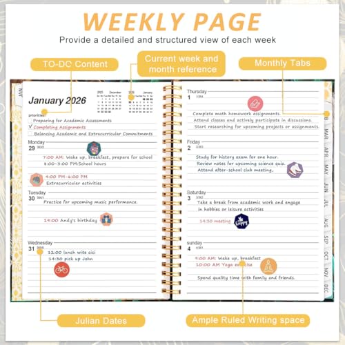 Image of Monthly Planner 2026, 8.5 x 6.5 Inch Spiral Organizer With Tabs