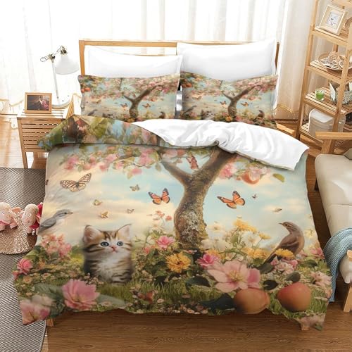 Housse de couette microfibre lavable machine 260x220cm imprimé jardin 3D léger
