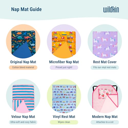 Image of Original Nap Mat, Wildkin Children's Original Nap Mat with Built in Blanket and Pillowcase, Pillow Insert Included, Premium Cotton and Microfiber Blend, Children Ages 3-7 years - Horses in Pink
