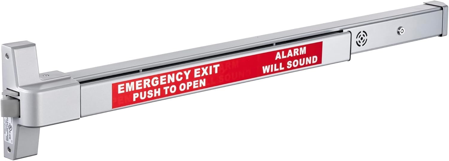 Global Door Controls Push Bar Panic Exit Device Aluminum, with EAK Alarm Kit (Included) for 36” Inch Doors