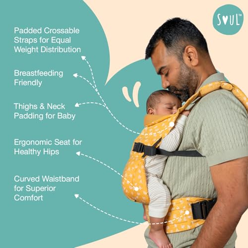 Image of SOULSLINGS 4-in-1 Lali Baby Carrier Bag - Daisy - Cotton | Compact & Lightweight (400g) | Adjustable for 0-24 Months (4-15kg) | Machine Washable & Handwashable | Breastfeeding Friendly
