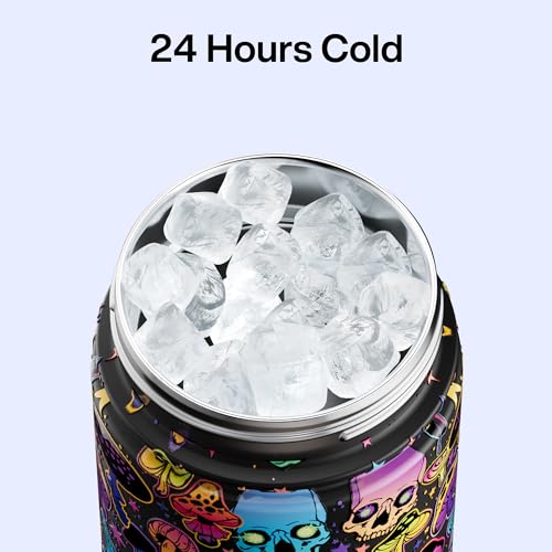 Image of ENCOOL Insulated Water Bottle with Straw Stainless Steel Water Bottle, Leak-Proof, BPA-Free, Double Wall Vacuum Keeps Cold for 24 Hours for Sports, Travel, School (26 oz, Trippy Skulls)