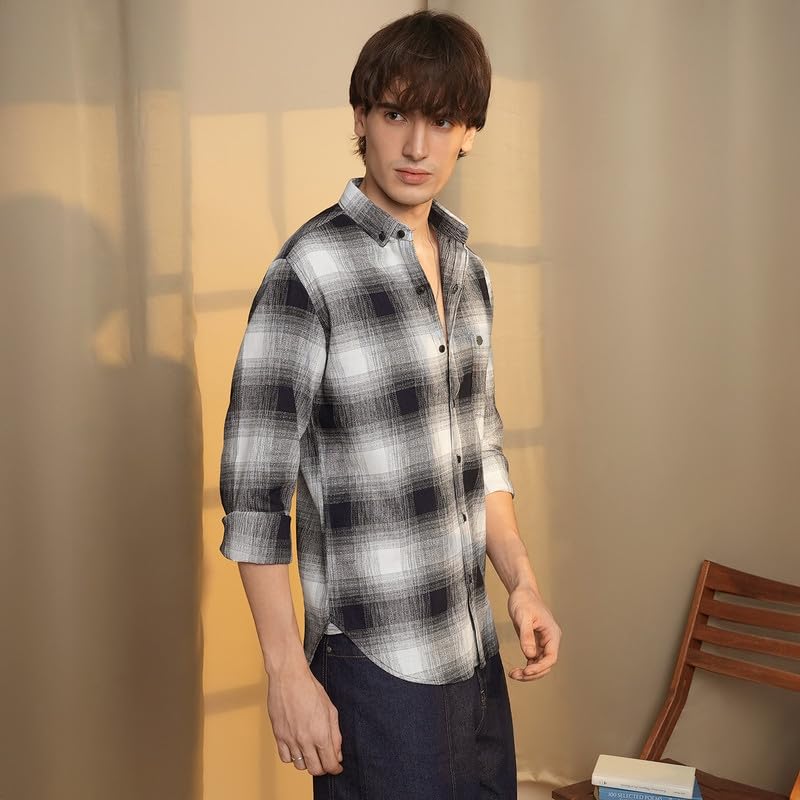 Image of CAHOOT Men's Gingham Shirt | Casual Wear | Spread Collar | Long Sleeve | Button Closure | Shirt Crafted with Comfort Fit for Everyday Wear