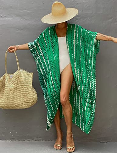 Image of Bsubseach Stylish Tie Dye Open Front Long Kimono Swimsuit Coverup for Women | Loose Fit Boho Style Bathing Suits Cardigans,Summer Causal Resort Wear