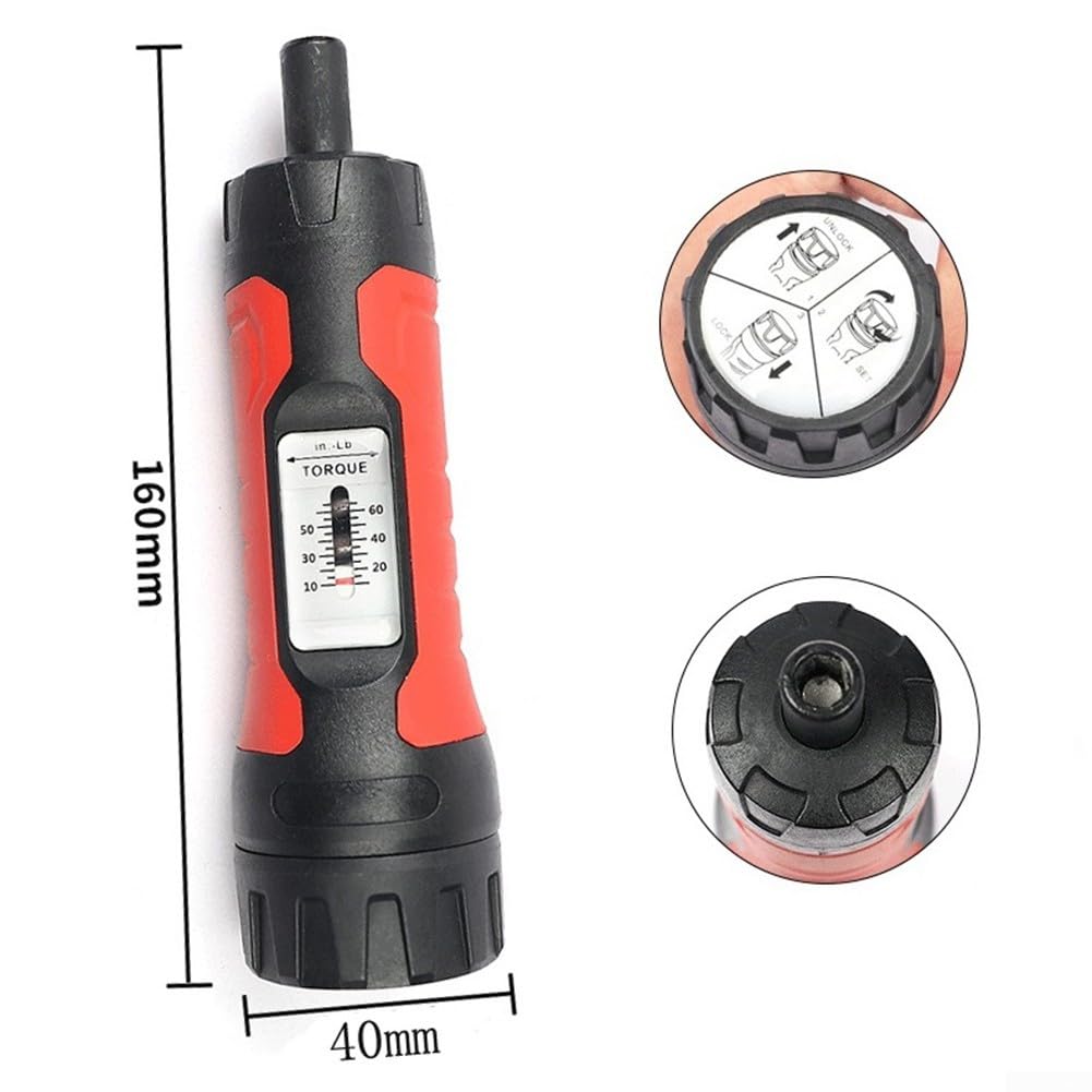 Llave dinamométrica de clic de 1/4 de pulgada de 10 a 65 pulgadas, destornillador de precisión para reparación de bicicletas, trinquete reversible para herramienta de cabeza de acero al