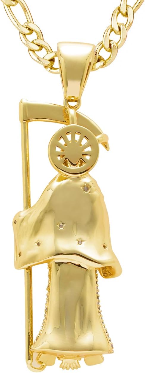 14K Gold Plated Brass Cubic Zirconia Skull Holy Death Sanit La Santa Muerte Charm Pendant Necklace Jewelry - Image 4