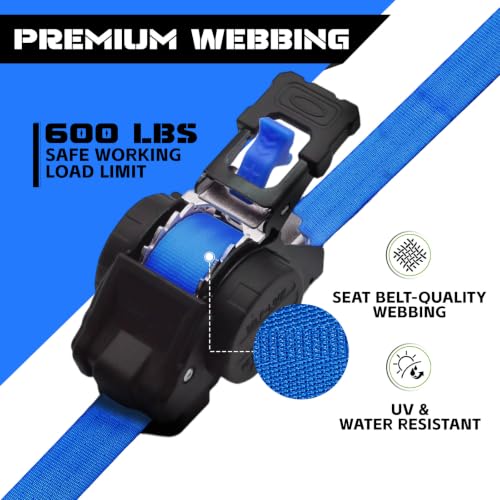 Image of Retractable Ratchet Straps 1 inch x 13 Ft, Bolt-On, 1,800 Lbs, Blue, 2 Pack