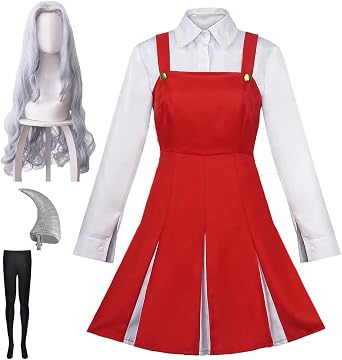 Anime Costume Dress Outfit Red Uniform Full Set Halloween With Headdress