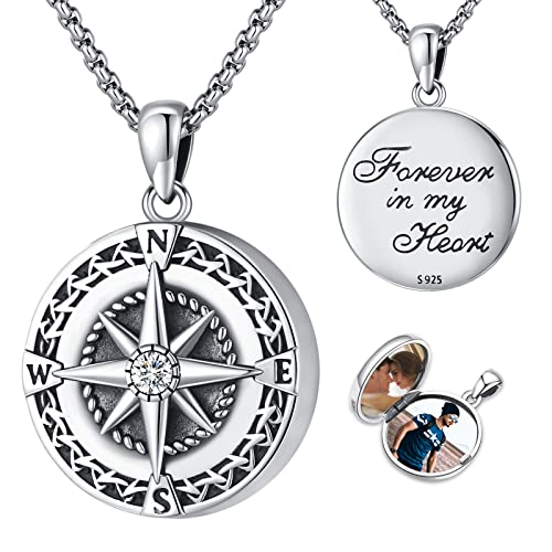 Compass Locket Necklace Holds Pictures 925 Sterling Silver Compass Lockets For Women Men Father’s Day Gift Nautical Jewelry Locket 2 Photos Necklace With Picture Inside Locket For Men Family Picture Sailors Compass Jewelry Pendant Locket Metal Compass Double Pictures Locket Necklace Round Compass Rose Locket Necklace Chain 24 Inch 22+2 Chain Forever In My Heart Locket Man's Family Old School Locket Small Female Lockets For Women That Hold Pictures #TOP7